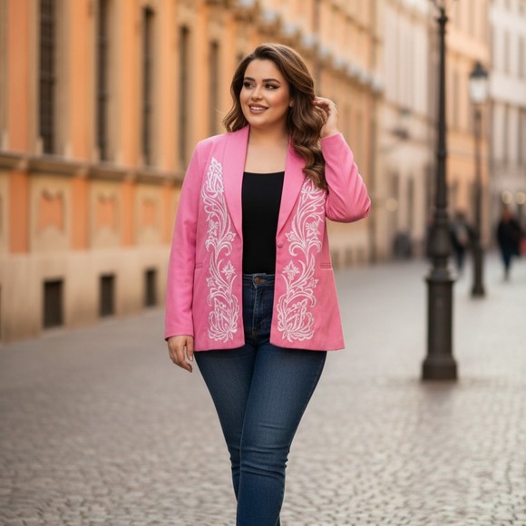 Bob Mackie Size XL Embroidered Blazer Jacket Barbie Pink Cowgirl Glam Artsy NWT